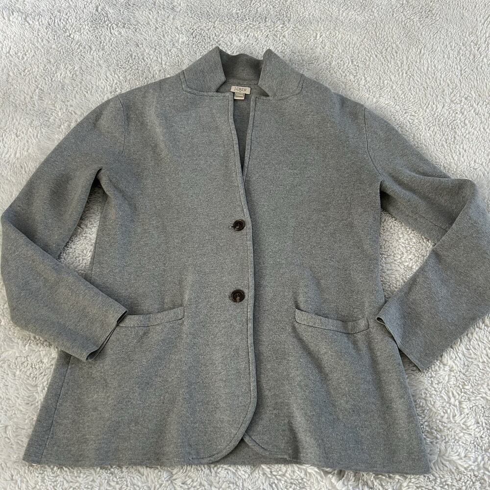 J Crew Womens Merino Wool Grey Blazer Sz M Cardigan Preppy Country Club Core